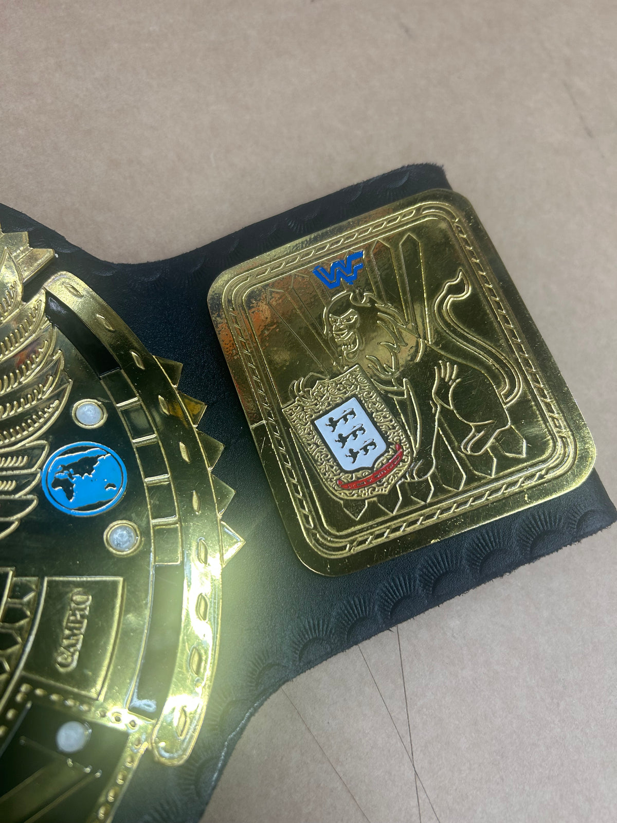 WWF World Championship Belt – Blue Globe & Gold Plates (Unofficial, Ex-Display)