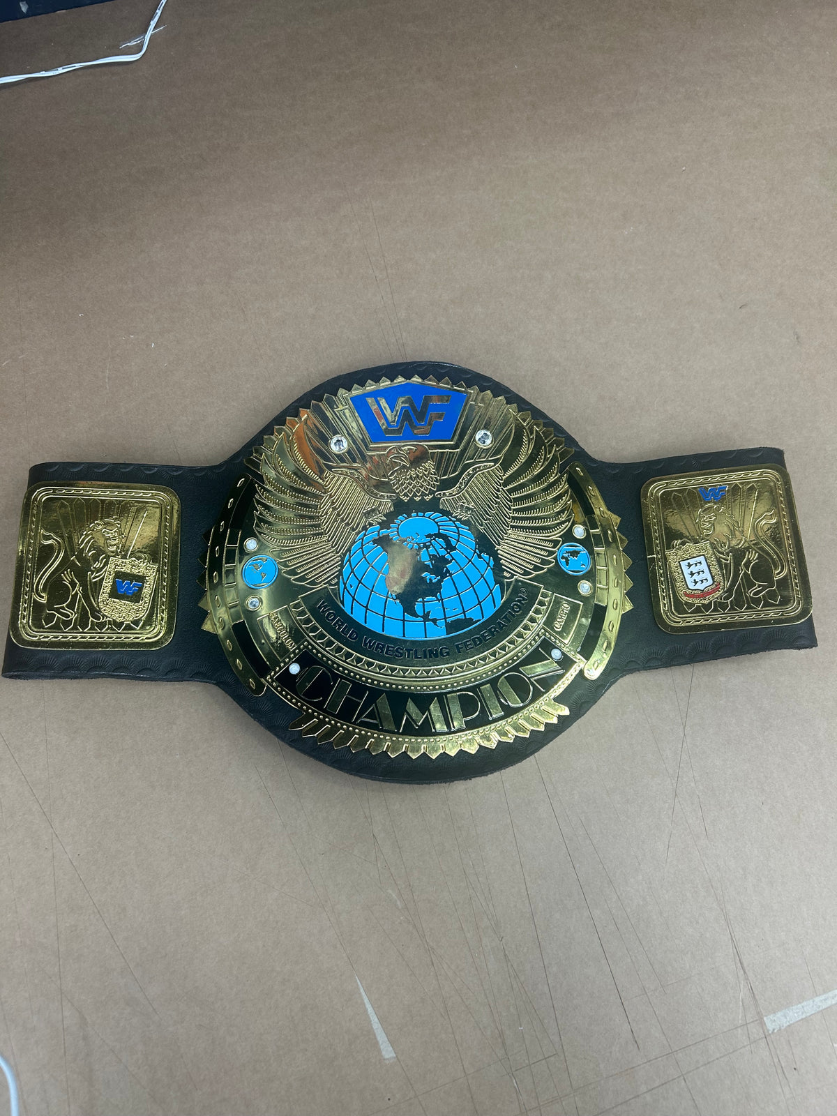 WWF World Championship Belt – Blue Globe & Gold Plates (Unofficial, Ex-Display)