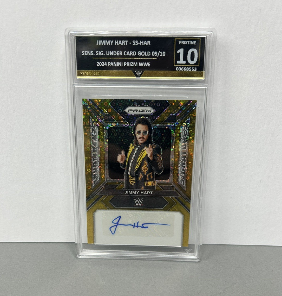 2024 Jimmy Hart Prizm WWE Gold Sensational Signatures  #SS-HAR # 9/10 Grade 10
