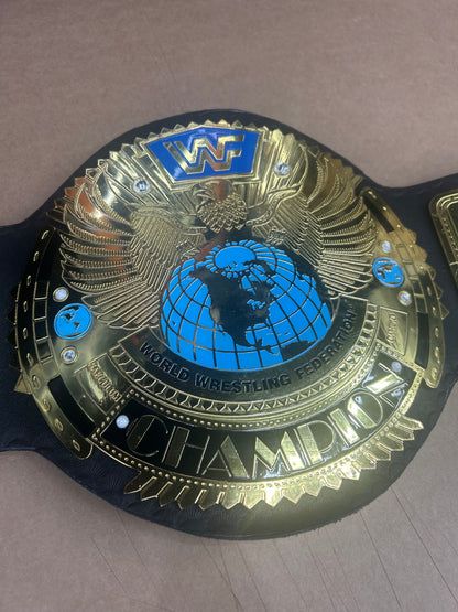 WWF World Championship Belt – Blue Globe & Gold Plates (Unofficial, Ex-Display)