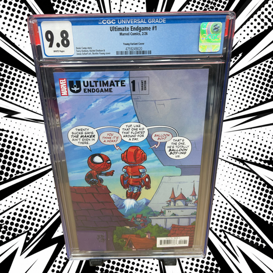 CGC 9.8 graded copy of Ultimate Endgame #1 (Marvel Comics, February 2026) featuring the Skottie Young Variant Cover
